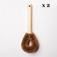 UDTEE 2Pcs Natural/Practical Log Wood Handle Coir Fiber Brush/Dish Brush