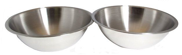 SET OF 2 - 7 3/4 Inch Wide Stainless Steel Flat Rim Flat Base Mixing Bowl