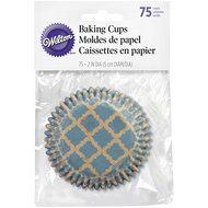Wilton Standard Baking Cups, Unbleached Turquoise Quatrefoil, 75-Pack N2