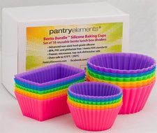 Pantry Elements Silicone Cupcake Liners / Baking Cups - 12 Vibrant Muffin Molds in Storage Jar N12