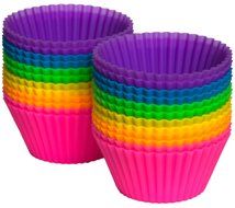 Pantry Elements Silicone Cupcake Liners / Baking Cups - 12 Vibrant Muffin Molds in Storage Jar N24