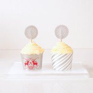 Simply Baked Small Paper Baking Cups &amp; Cake Toppers, Red N27