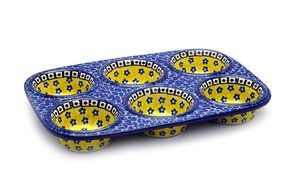 Polish Pottery Muffin Pan - Sunburst