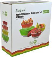 Surpahs Superior Nested Mixing &amp; Prep Bowl Set of 4 Bowls w/ Color Matched Complementary Lids [Improved] N6