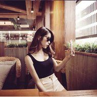 AIMTOPPY Women Tight Crop Top Skinny O-Neck T-Shirts Sports Dance Short Vest (L, Black) N3