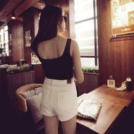 AIMTOPPY Women Tight Crop Top Skinny O-Neck T-Shirts Sports Dance Short Vest (L, Black) N5