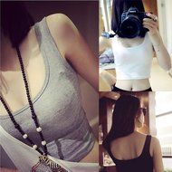 AIMTOPPY Women Tight Crop Top Skinny O-Neck T-Shirts Sports Dance Short Vest (L, Black) N9