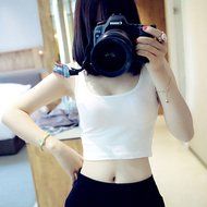 AIMTOPPY Women Tight Crop Top Skinny O-Neck T-Shirts Sports Dance Short Vest (L, Black) N12