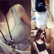 AIMTOPPY Women Tight Crop Top Skinny O-Neck T-Shirts Sports Dance Short Vest (L, Black) N14
