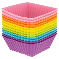 Freshware CB-306SC 12-Pack Silicone Square Reusable Cupcake and Muffin Baking Cup, Six Vibrant Colors N2