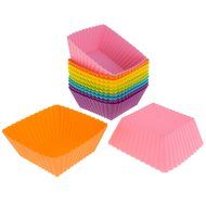 Freshware CB-306SC 12-Pack Silicone Square Reusable Cupcake and Muffin Baking Cup, Six Vibrant Colors N3