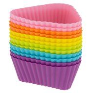 Freshware CB-306SC 12-Pack Silicone Square Reusable Cupcake and Muffin Baking Cup, Six Vibrant Colors N10