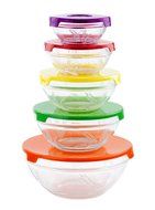 All Purpose Glass Bowl and Food Storage Containers 10 Pcs Set - Glass Lunch Bowls Set with Snap Tight Lids (Wave... N2
