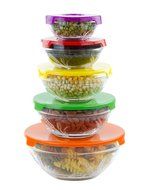 All Purpose Glass Bowl and Food Storage Containers 10 Pcs Set - Glass Lunch Bowls Set with Snap Tight Lids (Wave... N4