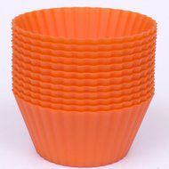 Silicone Cupcake Liners - Set Of 12 Premium Orange Muffin Baking-Cups In Storage Container.