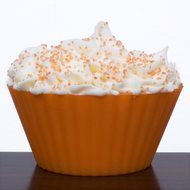 Silicone Cupcake Liners - Set Of 12 Premium Orange Muffin Baking-Cups In Storage Container. N4