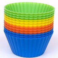 Silicone Cupcake Liners - Set Of 12 Premium Orange Muffin Baking-Cups In Storage Container. N26