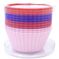 Silicone Cupcake Liners - Set Of 12 Premium Orange Muffin Baking-Cups In Storage Container. N35