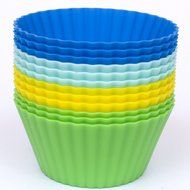 Silicone Cupcake Liners - Set Of 12 Premium Orange Muffin Baking-Cups In Storage Container. N47