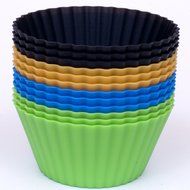 Silicone Cupcake Liners - Set Of 12 Premium Orange Muffin Baking-Cups In Storage Container. N58