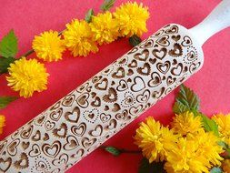 CRAZY HEARTS pattern rolling pin and cookie cutter