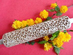 CRAZY HEARTS pattern rolling pin and cookie cutter N2
