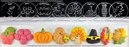 Thanksgiving 8 Disk Set for Cookie Presses (SIZE P disks for presses that came with PLASTIC disks)