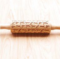 Bopstyle Wooden Laser Engraved Rolling Pin with Cats Pattern for Embossed Cookies (6.10&quot; x 1.97&quot;) N3