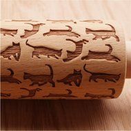 Bopstyle Wooden Laser Engraved Rolling Pin with Cats Pattern for Embossed Cookies (6.10&quot; x 1.97&quot;) N5