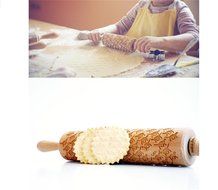 Bopstyle Wooden Laser Engraved Rolling Pin with Cats Pattern for Embossed Cookies (6.10&quot; x 1.97&quot;) N7