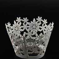 CY-buity 50Pcs Pearly Paper Snowflake Design Vine Lace Cup Cake Wrappers Table Deco White