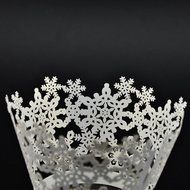 CY-buity 50Pcs Pearly Paper Snowflake Design Vine Lace Cup Cake Wrappers Table Deco White N2