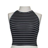 AIMTOPPY Women Sexy Stripe Printed Sleeveless Halterneck Tank Crop Tops Vest Blouse (M, Black) N2