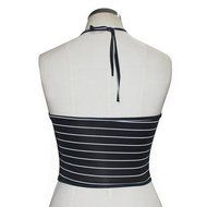 AIMTOPPY Women Sexy Stripe Printed Sleeveless Halterneck Tank Crop Tops Vest Blouse (M, Black) N3