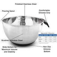 Stainless Steel Mixing Bowls for Kitchen, Cooking and Baking. 1QT, 2.5QT, 4.5QT, Black Handle &amp; Spout, Free Ebook N5