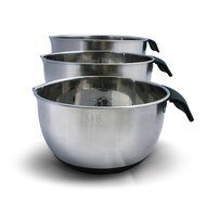 Stainless Steel Mixing Bowls for Kitchen, Cooking and Baking. 1QT, 2.5QT, 4.5QT, Black Handle &amp; Spout, Free Ebook N7