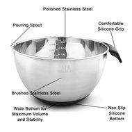 Stainless Steel Mixing Bowls for Kitchen, Cooking and Baking. 1QT, 2.5QT, 4.5QT, Black Handle &amp; Spout, Free Ebook N12