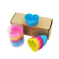 Hippih Silicone Baking Cup Reusable Cupcake Liners,Food Grade Muffin Cups(Heart molds,24 Packs)