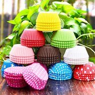 Gabkey 100pcs Random Colorful Premium Greaseproof Cupcake Paper Liners No Muffin Pan Needed Cupcakes Papers N14