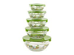 5 Pc Nesting Glass Bowls - Multi Purpose Travel Food Containers - Lunch Bowl w/ Lids &amp; Owl Design