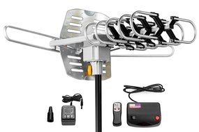 Amplified HD Digital Outdoor HDTV Antenna 150 Miles Long Range with Motorized 360 Degree Rotation, UHF/VHF/FM...
