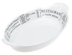 Pillivuyt Oval Eared Gratin Brasserie Baker,10 x 6.25 inch, White/Menu Print