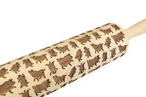 Cute Dancing Pigs Engraved Rolling Pin, Solid Beech Wood, Deep Pattern Makes Delightful 3D Pigs in Dough, Ultimate... N3