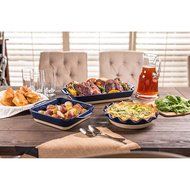 3 Piece Blue Ceramic Bakeware Set - Square Baker, Scalloped Pie Plate, Rectangle Baker Oven to Table N2