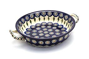 Polish Pottery Baker - Round with Handles - Medium - Peacock