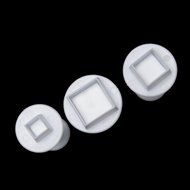 Generic 3Pcs/Set Square Shape Cake Plunger Set Fondant Sugarcraft Decorating Cutters Tools(White)