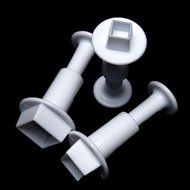 Generic 3Pcs/Set Square Shape Cake Plunger Set Fondant Sugarcraft Decorating Cutters Tools(White) N2