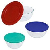 Pyrex 3 Piece Glass Mixing Bowls with Multi-color Lid Set, Refrigerator, Microwave and Oven Safe