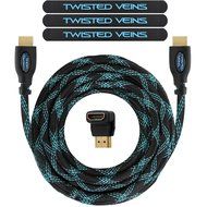 Twisted Veins (25 ft) High Speed HDMI Cable + Right Angle Adapter and Velcro Cable Ties (Latest Version Supports...