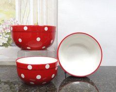 Set of 3 POLKA DOTS Blue Ceramic Mixing Bowls, 82169MIX By ACK N5
